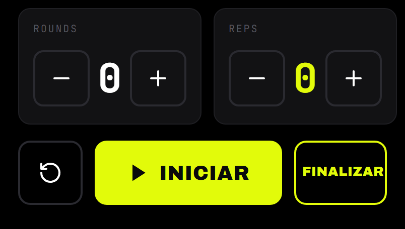 Reset, Play/Pause e Finalizar