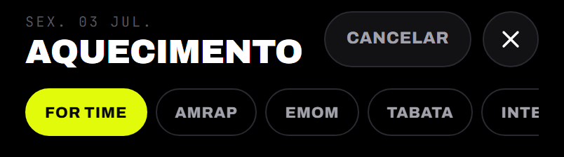 O seletor de modos e o nome do bloco no topo