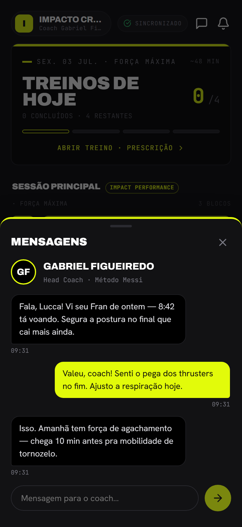 A thread com as bolhas do coach e do atleta
