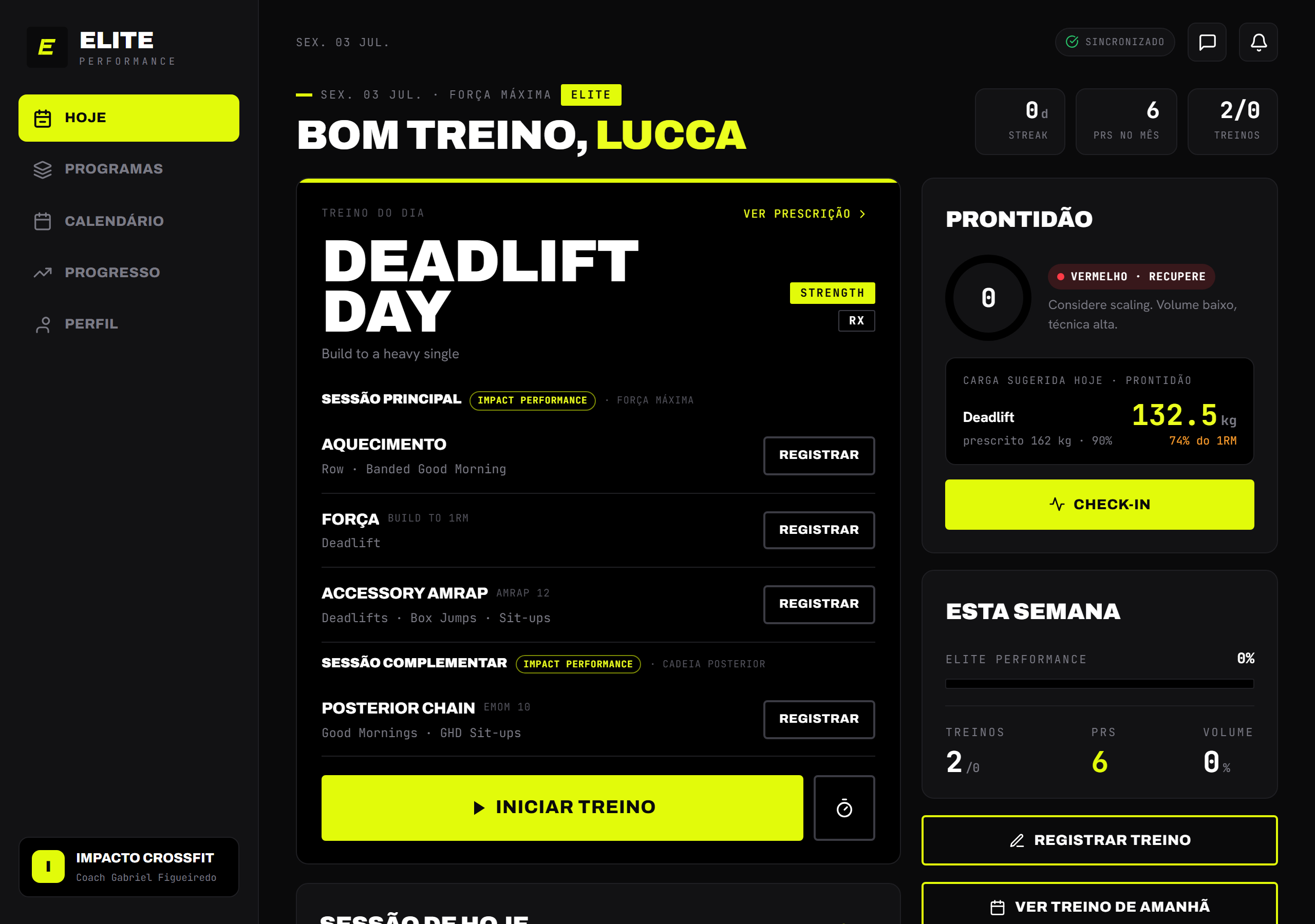 A Hoje do desktop com o hero à esquerda e a orientação de carga à direita